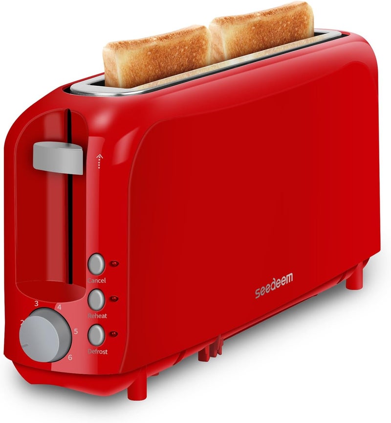 SEEDEEM 2 Slice Slim Toaster, Single 10" Long Slot Toaster Fits Bagels & Artisan Bread, 6 Shade Settings, Cancel/Reheat/Defrost, Removable Crumb Tray, Auto Shut-Off, Red - Image 1